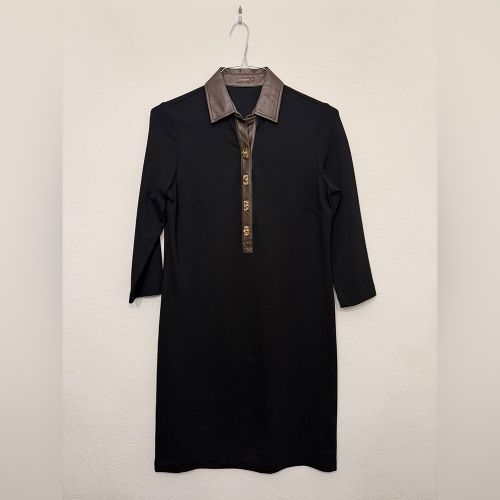 J McLaughlin Black Dress with Brown Leather Accents